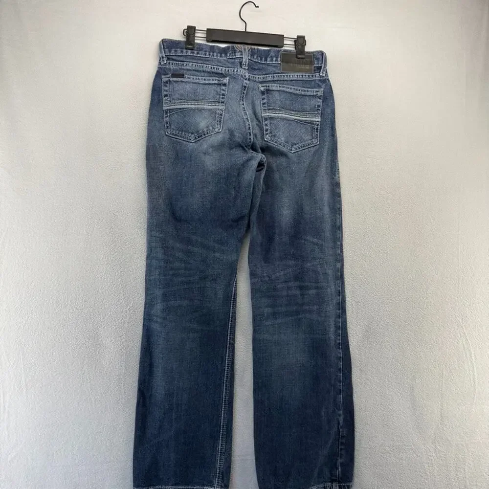 Ariat Jeans Men's 30x32 Blue Relaxed Bootcut M4 Denim Whisker Faded Workwear - Picture 7 of 11